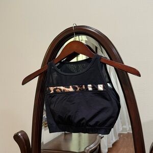 PILOT Athletic Black Crop Top with Leopard Print Accent